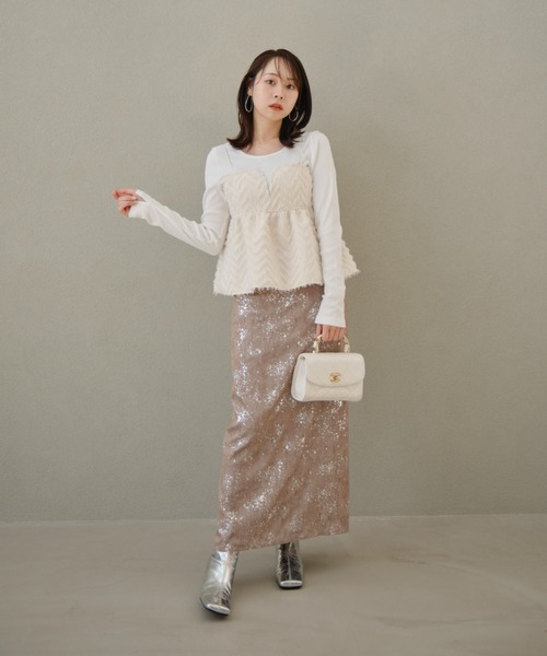 LEJA】シアーチュールベルスリーブペイントIラインワンピースドレス2点