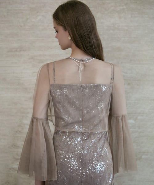 LEJA】シアーチュールベルスリーブペイントIラインワンピースドレス2点