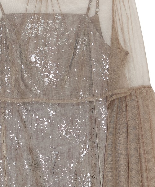 LEJA】シアーチュールベルスリーブペイントIラインワンピースドレス2点