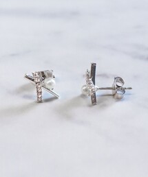 【金属アレルギー対応】パール付きクロスピアス/イヤリング