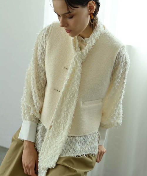 RAW FUDGE(ローファッジ)の「カットジャガードボウタイブラウス(シャツ/ブラウス・レディース・ブラック/オフホワイト/ブルー・M)」の10枚目の写真