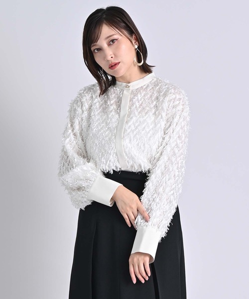 RAW FUDGE(ローファッジ)の「カットジャガードボウタイブラウス(シャツ/ブラウス・レディース・ブラック/オフホワイト/ブルー・M)」の8枚目の写真