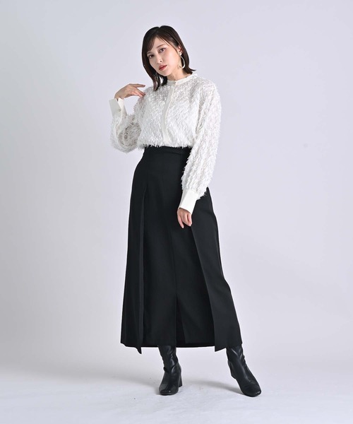 RAW FUDGE(ローファッジ)の「カットジャガードボウタイブラウス(シャツ/ブラウス・レディース・ブラック/オフホワイト/ブルー・M)」の4枚目の写真