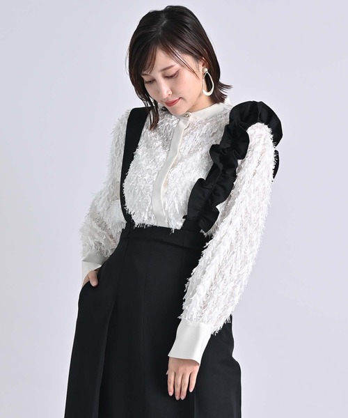 RAW FUDGE(ローファッジ)の「カットジャガードボウタイブラウス(シャツ/ブラウス・レディース・ブラック/オフホワイト/ブルー・M)」の5枚目の写真