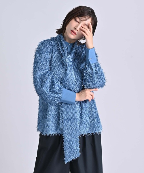 RAW FUDGE(ローファッジ)の「カットジャガードボウタイブラウス(シャツ/ブラウス・レディース・ブラック/オフホワイト/ブルー・M)」の14枚目の写真