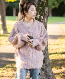 《ふわもこシャギー》レディース クルーネック ニットカーディガン ゆったりシルエット 秋冬