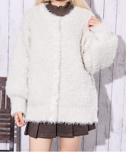 GORGE(ゴージ)の「《ふわもこシャギー》レディース クルーネック ニットカーディガン ゆったりシルエット 秋冬(カーディガン/ボレロ・レディース・ピンク/ワインレッド/アイボリー/ライトブルー/イエロー/チャコール・F)」の20枚目の写真