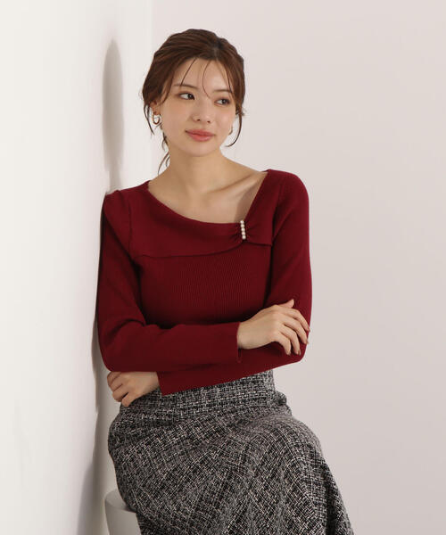 PROPORTION BODY DRESSING(プロポーションボディドレッシング)の「アシメパールデザインニット / 1215270011(ニット/セーター・レディース・ホワイト系その他/ボルドー/ブラック・SMALL/MEDIUM)」の9枚目の写真