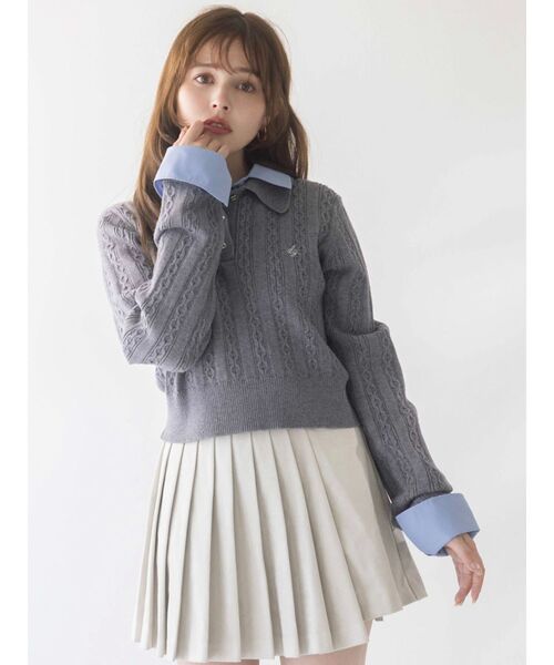 セール】ダブルカラーケーブルレイヤードニット（ニット/セーター