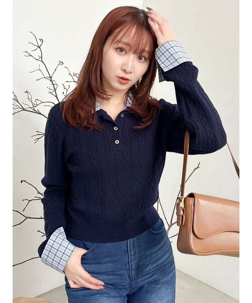 ダブルカラーケーブルレイヤードニット（ニット/セーター