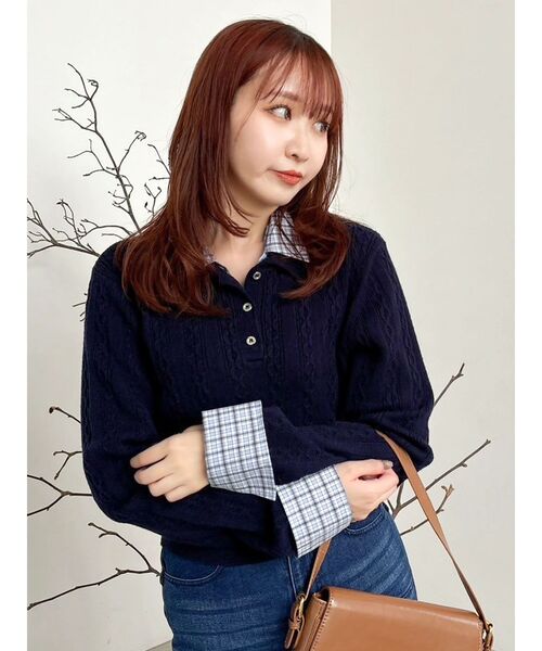 セール】ダブルカラーケーブルレイヤードニット（ニット/セーター