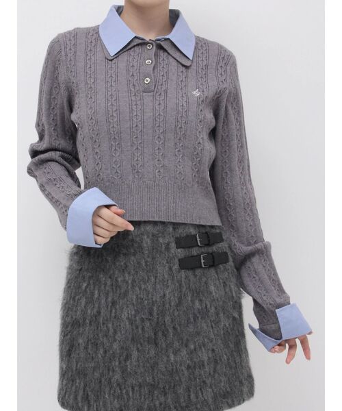 セール】ダブルカラーケーブルレイヤードニット（ニット/セーター