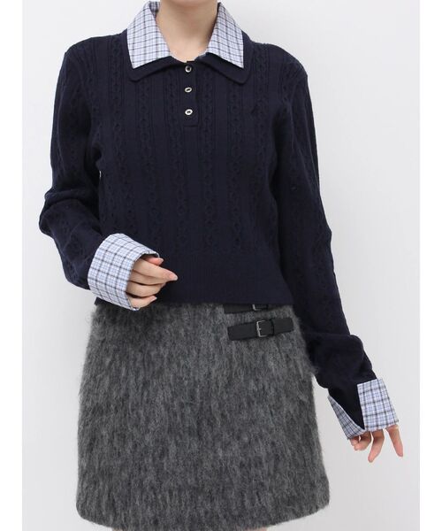 セール】ダブルカラーケーブルレイヤードニット（ニット/セーター