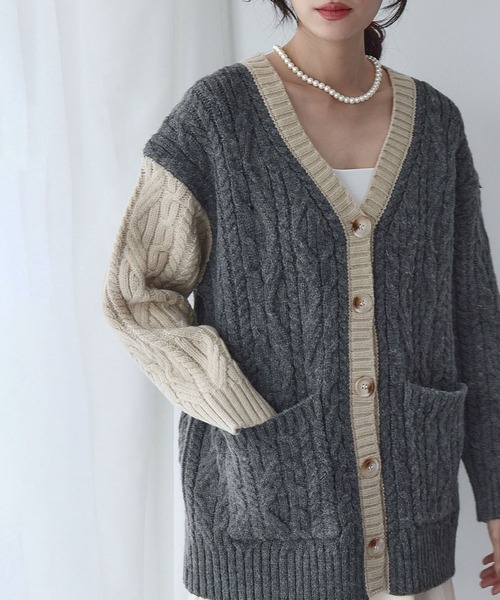 ELFRANK（エルフランク）の「【2025AW】バイカラー Vネック ケーブル