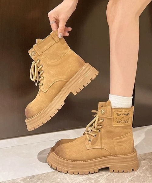 セール】厚底レースアップ スエードショートブーツ（ブーツ）｜SHEPP