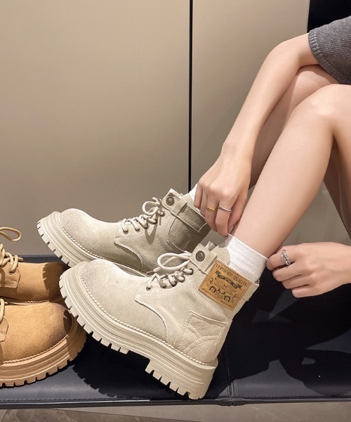セール】厚底レースアップ スエードショートブーツ（ブーツ）｜SHEPP