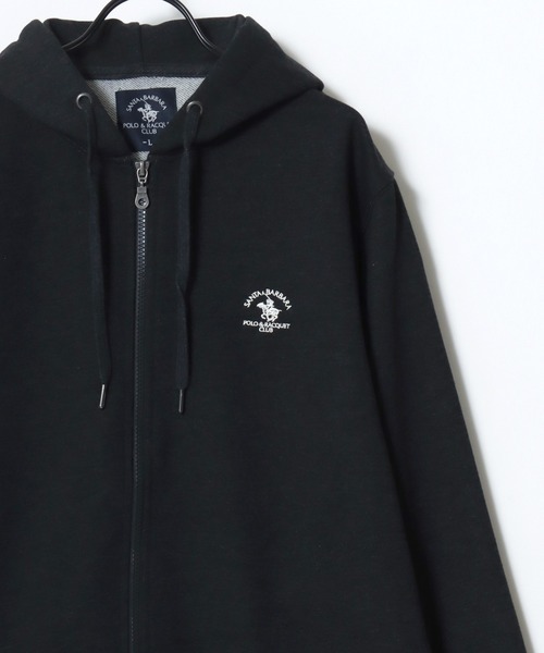 Santa Barbara Polo & Racquet Club（サンタ・バーバラ・ポロ & ラケット・クラブ）の「Santa Barbara Polo & Racquet Club/サンタバーバラポロ & ラケットクラブ 裏毛 ロゴ ワンポイント刺繍 スウェット ジップアップパーカー/長袖 トップス フルジップパーカー/レディース メンズ（パーカー・レディース・オートミール/チャコール/ブラック/グレー・M/L/LL）」の4枚目の写真