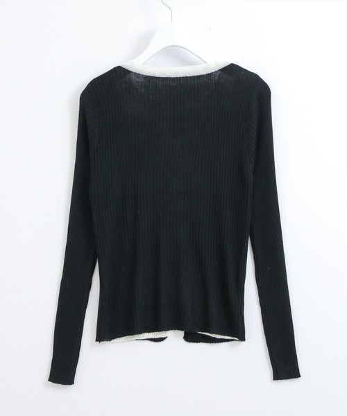 STAY MOTION（ステイモーション）の「【WEB限定】レイヤード風配色ニットトップス［韓国ファッション カジュアル］（ニット/セーター・レディース・オフホワイト/ブラック・F）」の3枚目の写真