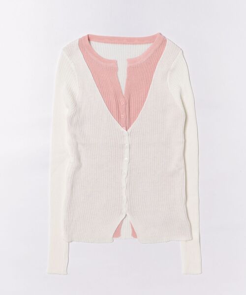 STAY MOTION（ステイモーション）の「【WEB限定】レイヤード風配色ニットトップス［韓国ファッション カジュアル］（ニット/セーター・レディース・オフホワイト/ブラック・F）」の9枚目の写真