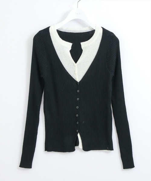 STAY MOTION（ステイモーション）の「【WEB限定】レイヤード風配色ニットトップス［韓国ファッション カジュアル］（ニット/セーター・レディース・オフホワイト/ブラック・F）」の10枚目の写真