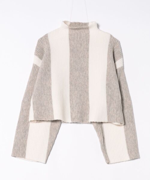 STYLEBLOCK（スタイルブロック）の「ワイドストライプニットボトルネックショートプルオーバー（ニット/セーター・レディース・ホワイト系その他/カーキ/ブラック/ブルー・M）」の2枚目の写真