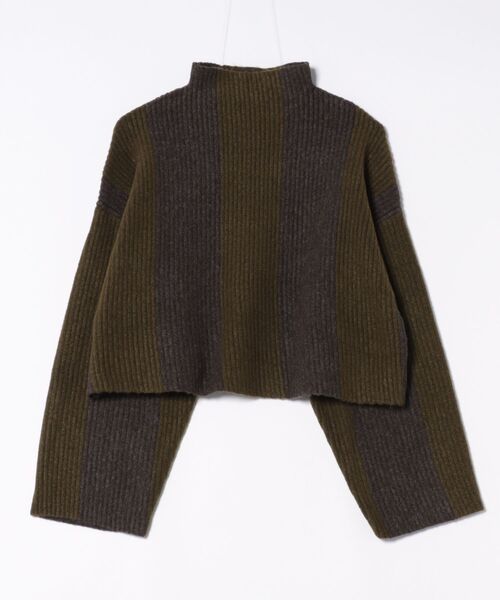 STYLEBLOCK（スタイルブロック）の「ワイドストライプニットボトルネックショートプルオーバー（ニット/セーター・レディース・ホワイト系その他/カーキ/ブラック/ブルー・M）」の3枚目の写真