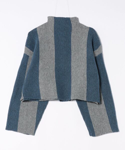 STYLEBLOCK（スタイルブロック）の「ワイドストライプニットボトルネックショートプルオーバー（ニット/セーター・レディース・ホワイト系その他/カーキ/ブラック/ブルー・M）」の4枚目の写真