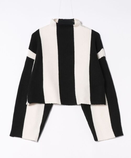 STYLEBLOCK（スタイルブロック）の「ワイドストライプニットボトルネックショートプルオーバー（ニット/セーター・レディース・ホワイト系その他/カーキ/ブラック/ブルー・M）」の6枚目の写真
