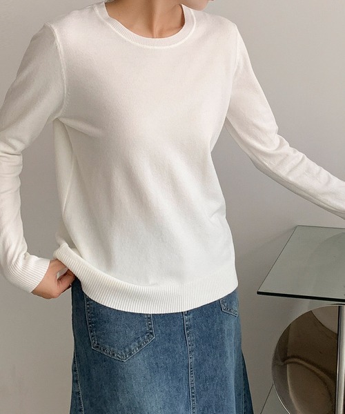 LOWO(ロワ)の「【12色展開】クルーネック ニット プルオーバー(ニット/セーター・レディース・オフホワイト/グレー/ブラック/グレイッシュベージュ/カーキ/ベビーピンク/モカ/ベージュ/マスタード/ブラウン/ピンク/レッド・FREE)」の14枚目の写真