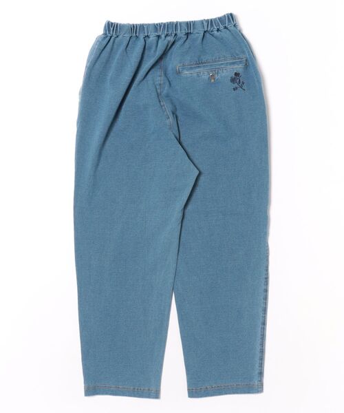 セール】フラワーワンポイント刺繍インレイデニムストレッチテーパード