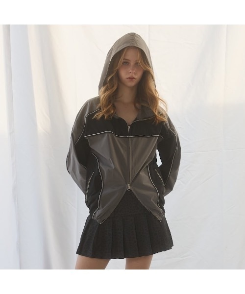 lilLilly（リルリリー）の「レースバイカラーナイロンジャケット（ナイロンジャケット・レディース・ピンク/グレー・FREE）」の2枚目の写真