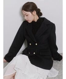 STYLEVOICE（スタイルヴォイス）の「＜Harukiさんコラボ＞ウエストシェイプバックフリルダブルジャケット（ノーカラージャケット）」