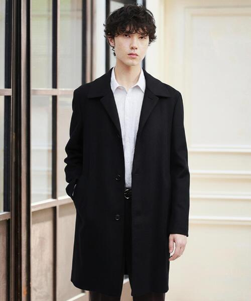 TAKEO KIKUCHI（タケオキクチ）の「カシミヤブレンド ビーバー調ステンカラーコート（ステンカラーコート・メンズ・ダークブラウン系/ライトグレー系/ブルー系その他2/ブラック系・02/04/03）」の2枚目の写真