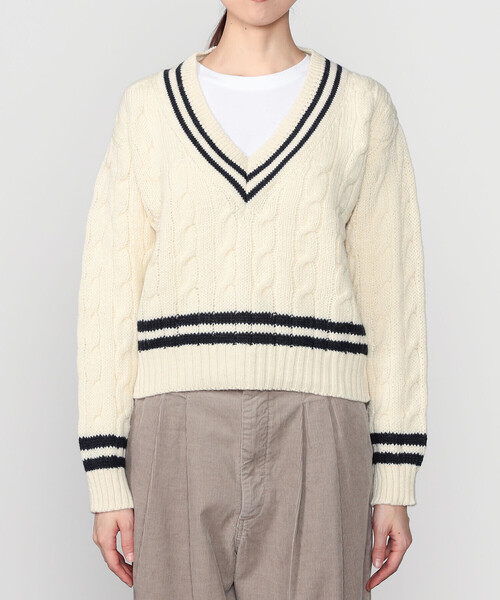 James Charlotte（ジェイムスシャルロット）の「James Charlotte | 〈別注〉 Vネック チルデンニットプルオーバー WOMEN（ニット/セーター・レディース・ブルー系その他5/ホワイト系その他・F）」の11枚目の写真