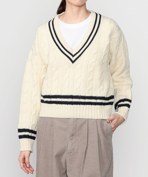 James Charlotte（ジェイムスシャルロット）の「James Charlotte | 〈別注〉 Vネック チルデンニットプルオーバー WOMEN（ニット/セーター・レディース・ブルー系その他5/ホワイト系その他・F）」の14枚目の写真