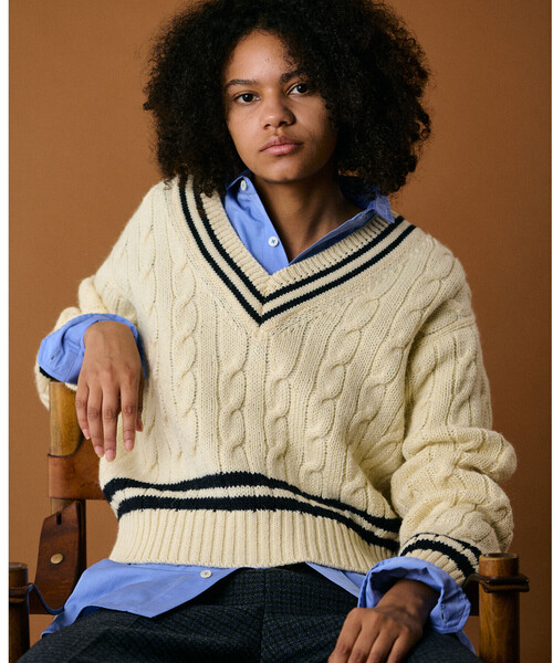 James Charlotte（ジェイムスシャルロット）の「James Charlotte | 〈別注〉 Vネック チルデンニットプルオーバー WOMEN（ニット/セーター・レディース・ブルー系その他5/ホワイト系その他・F）」の9枚目の写真