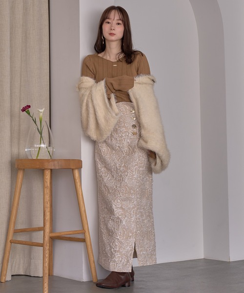 mideal(マイディール)の「jacquard skirt / ジャガードスカート(スカート・レディース・アイボリー/ブラック・FREE)」の5枚目の写真