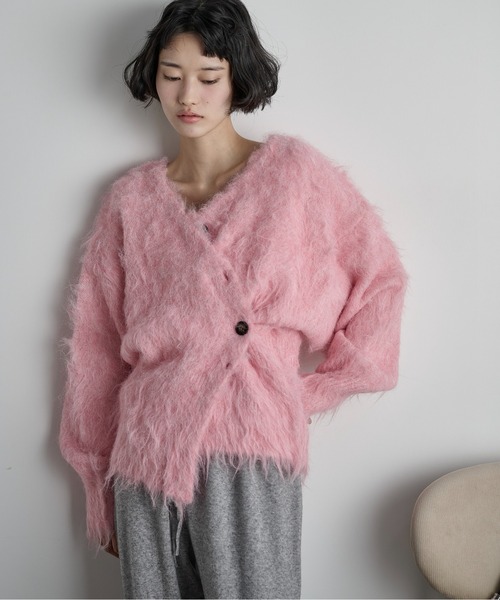 セール】【サステナブル】2WAYブラッシュドシャギーニットカーデ