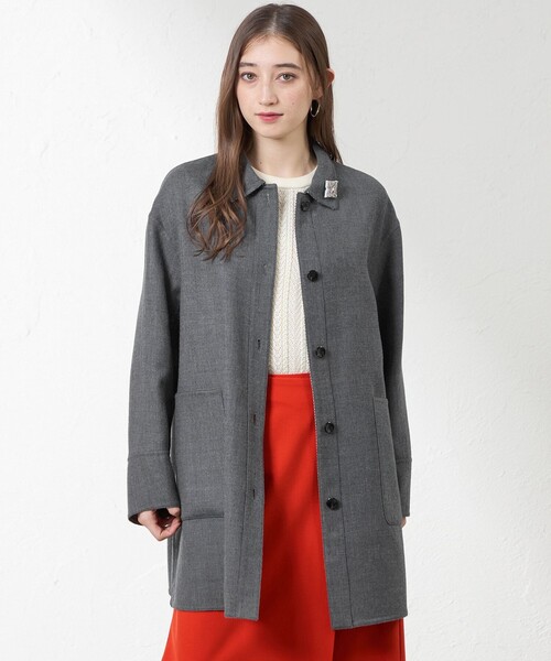 amaca(アマカ)の「梳毛リバーステンカラーコート(ステンカラーコート・レディース・ダークネイビー/グレー系その他・38)」の1枚目の写真