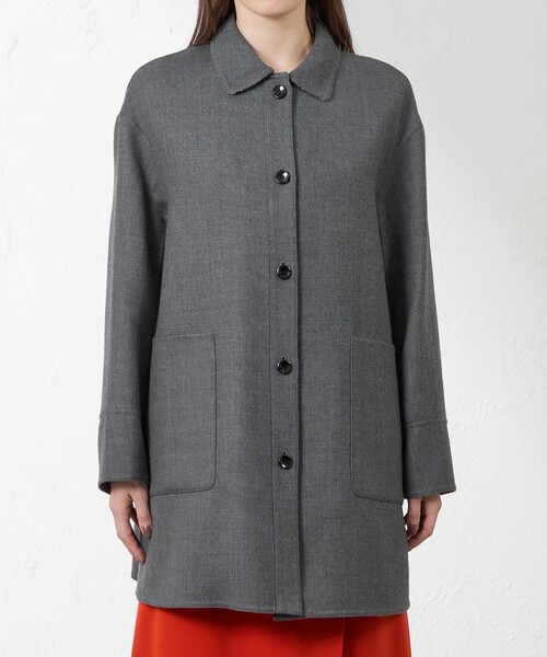 amaca(アマカ)の「梳毛リバーステンカラーコート(ステンカラーコート・レディース・ダークネイビー/グレー系その他・38)」の7枚目の写真