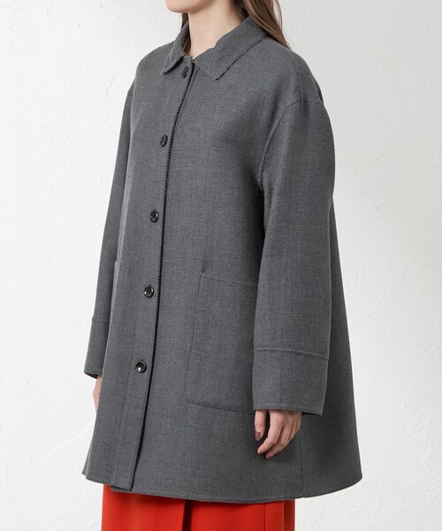 amaca(アマカ)の「梳毛リバーステンカラーコート(ステンカラーコート・レディース・ダークネイビー/グレー系その他・38)」の8枚目の写真