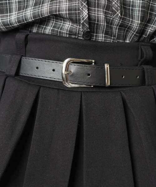 SPINNS（スピンズ）の「美脚盛れ★ワンホンレイヤード風プリーツミニスカート/ベルト付き/スカパン（スカート・レディース・ブラック/チャコール/オートミール・ONESIZE）」の16枚目の写真