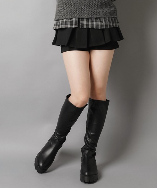 セール】美脚盛れ☆ワンホンレイヤード風プリーツミニスカート/ベルト