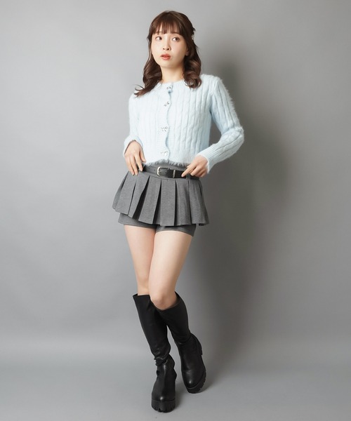 SPINNS(スピンズ)の「美脚盛れ★ワンホンレイヤード風プリーツミニスカート/ベルト付き/スカパン(スカート・レディース・ブラック/チャコール/オートミール・ONESIZE)」の20枚目の写真