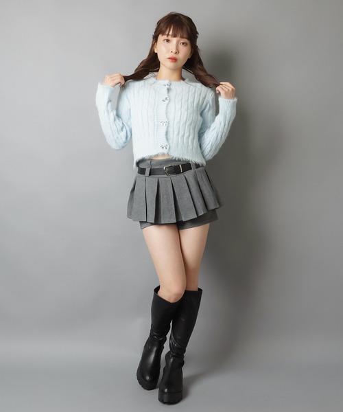 SPINNS(スピンズ)の「美脚盛れ★ワンホンレイヤード風プリーツミニスカート/ベルト付き/スカパン(スカート・レディース・ブラック/チャコール/オートミール・ONESIZE)」の21枚目の写真