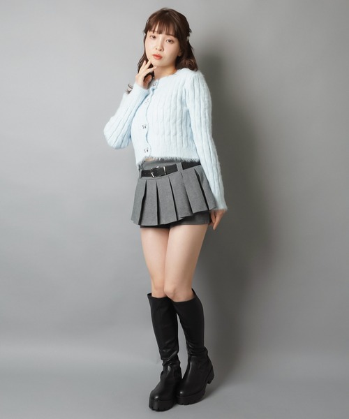 SPINNS(スピンズ)の「美脚盛れ★ワンホンレイヤード風プリーツミニスカート/ベルト付き/スカパン(スカート・レディース・ブラック/チャコール/オートミール・ONESIZE)」の22枚目の写真