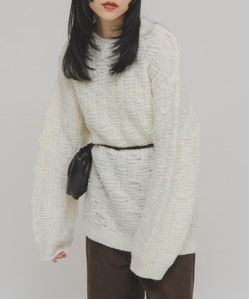 KBF（ケイビーエフ）の「グリッドパターンニット（ニット/セーター・レディース・チャコールグレー/アイボリー・38/36）」の9枚目の写真