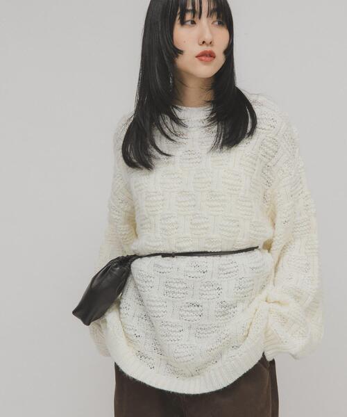 KBF（ケイビーエフ）の「グリッドパターンニット（ニット/セーター・レディース・チャコールグレー/アイボリー・38/36）」の10枚目の写真