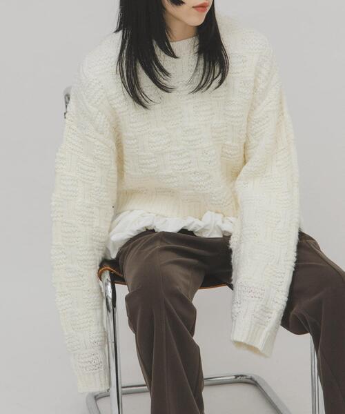 KBF（ケイビーエフ）の「グリッドパターンニット（ニット/セーター・レディース・チャコールグレー/アイボリー・38/36）」の11枚目の写真