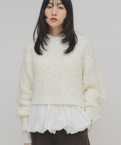 KBF（ケイビーエフ）の「グリッドパターンニット（ニット/セーター・レディース・チャコールグレー/アイボリー・38/36）」の15枚目の写真